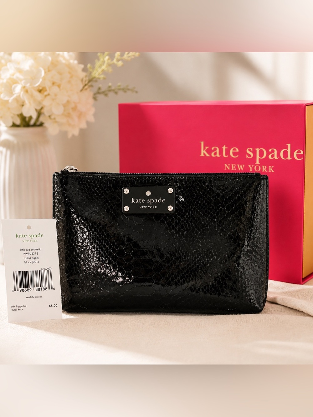 Kate Spade Little Gia Cosmetic Bag Black PWRU2372 New w/ Tag & Box